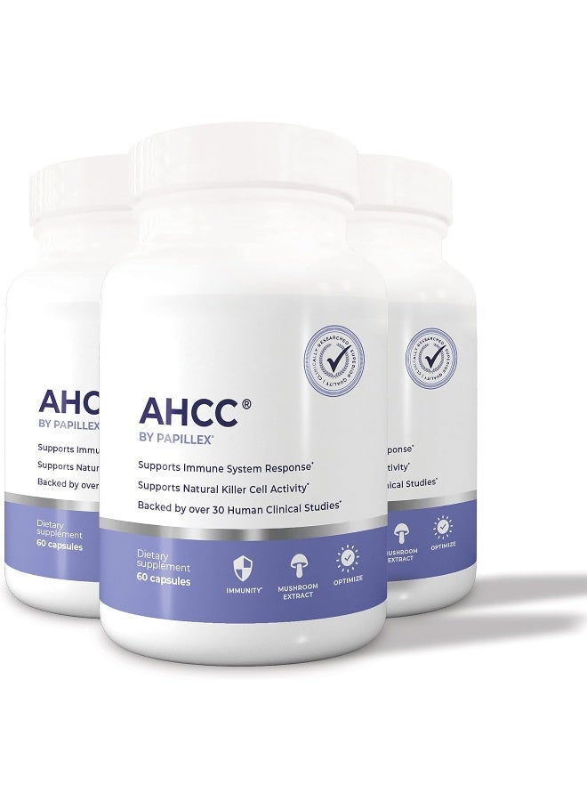 Papillex AHCC Supplement - Maximum Strength - Natural Immune Support Extract - Maintains Natural Killer Cell Activity - 20+ Human Research Studies - 60 Veggie Capsules (3 Pack) - Image 1